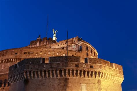 Castel Sant Angelo Architecture High Part Night View Stock Photo ...