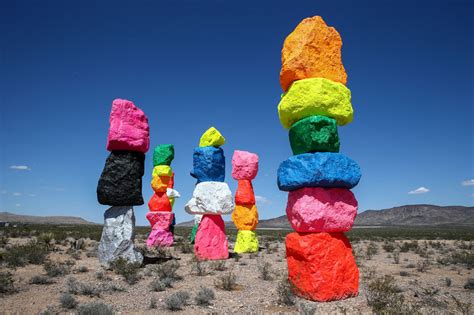 Stacks of colorful rocks have appeared in the desert near Las Vegas