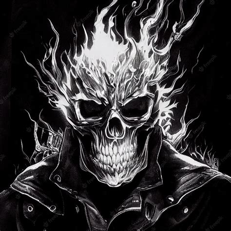 Premium Photo | Ghost rider flaming skull ink sketch black and white ...