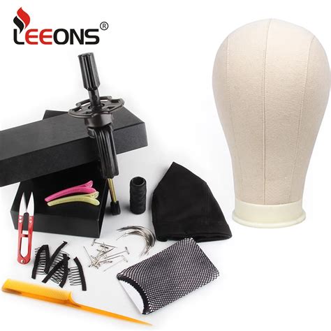 leeons Wig Making Kit Mannequin Head Canvas Block Head Wig Holder 11Pcs Wig Making Tools Dome ...