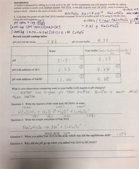 Solved 1. When you added NaC2H3O2 to the acid, which way did | Chegg.com