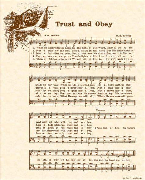 Trust and Obey - Christian Heritage Hymn, Sheet Music, Vintage Style, Natural Parchment, Sepia ...