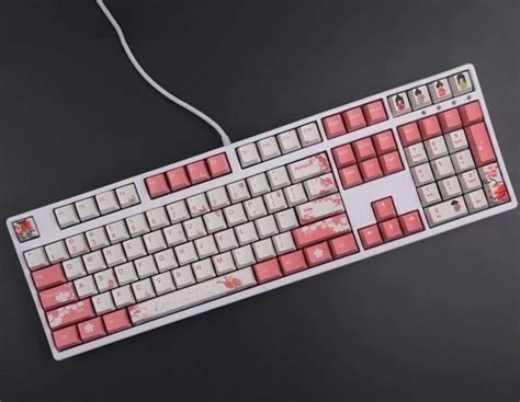 Sakura Cherry Blossom Keycaps Set Kawaii Pink White Geisha - Keysium