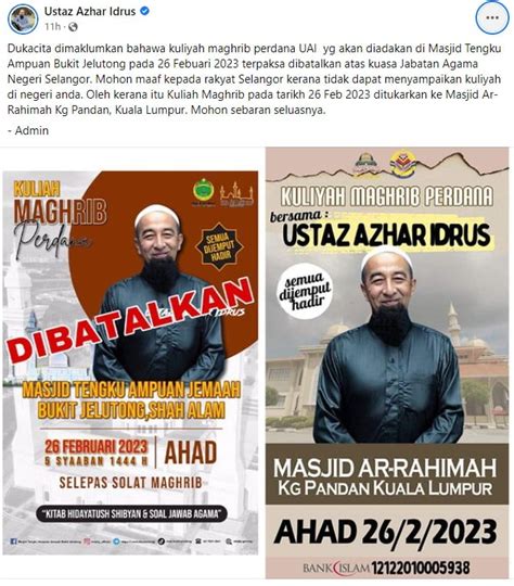 “Atas Kuasa JAIS” – Kuliah Ustaz Azhar Idrus Di Selangor Dibatalkan ...