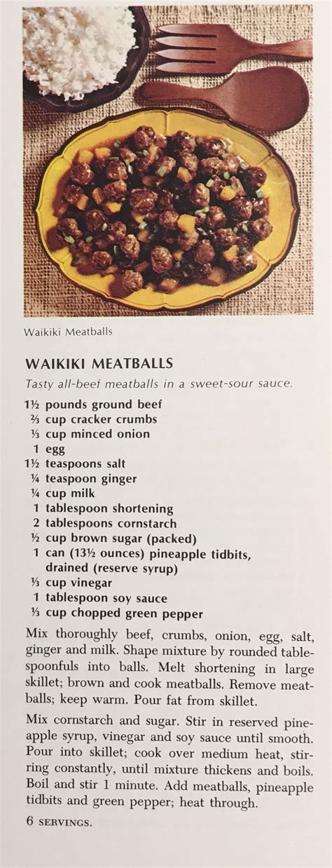 Betty Crocker Waikiki Meatballs, 1969 | Betty crocker recipes, Waikiki ...