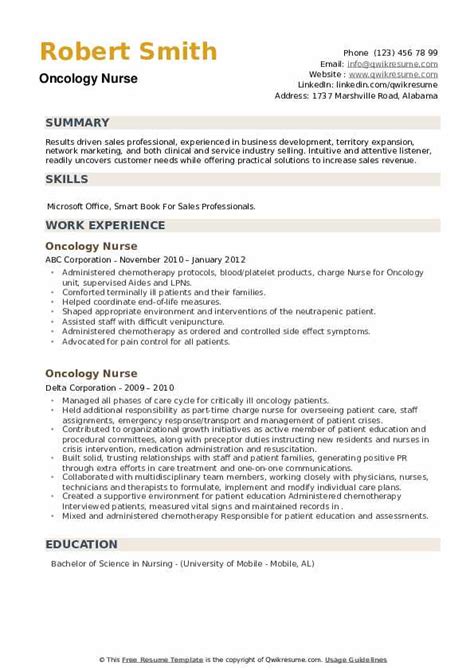 Oncology Nurse Resume Sample