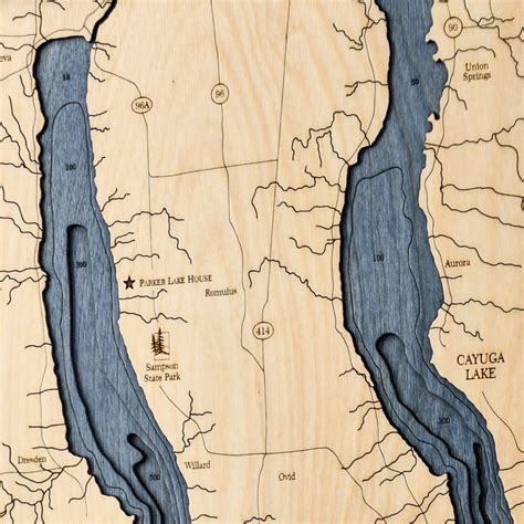 Seneca, Cayuga & Keuka Lakes 4 Level Nautical Chart Wall Art - 16”x 20” - Sea and Soul Charts