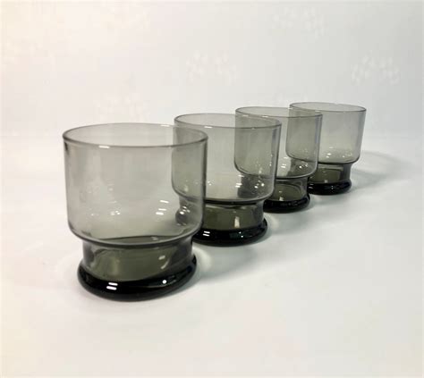 Vintage / Retro Smoky Grey / Ombre Stackable Drinking Glasses / Tumblers - Set of 4 Lowball ...