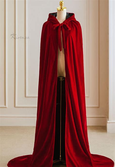 Beautiful Deluxe Velvet Long Red Cloak Cape With Hood & Black - Etsy