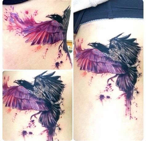 Really love the purple tones in this one | Raben-tattoo, Schöne tätowierungen, Schwarze tattoos