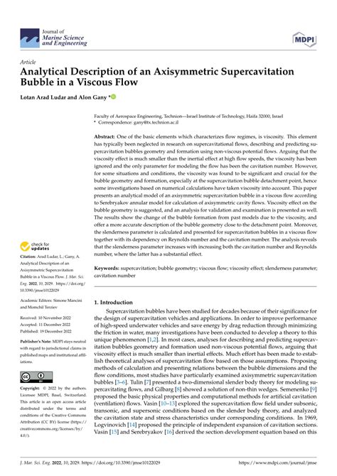 (PDF) Analytical Description of an Axisymmetric Supercavitation Bubble in a Viscous Flow