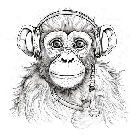 Premium AI Image | a drawing of a monkey with headphones on and a ...