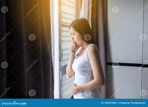 Asian Woman with Morning Sickness,Pregnant Female Nausea in Bedroom Stock Photo - Image of ...