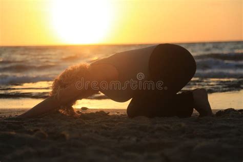 Woman Meditation and Yoga Poses in the Beach Stock Image - Image of stress, position: 300093705