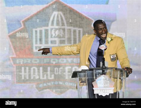 Shannon Sharpe delivers his induction speech during the Pro Football Hall of Fame Enshrinement ...