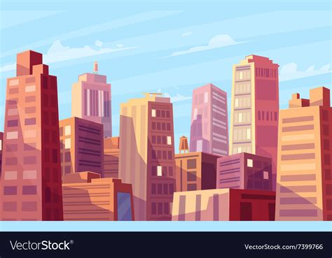 Beautiful sunshine over cartoon city Royalty Free Vector