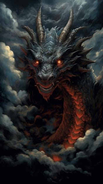 Premium AI Image | A dragon with red eyes and a red glowing eye.