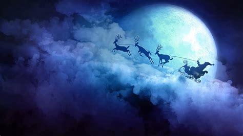 HD wallpaper: christmas, santa claus, sleigh, night, moon, stars, sky ...