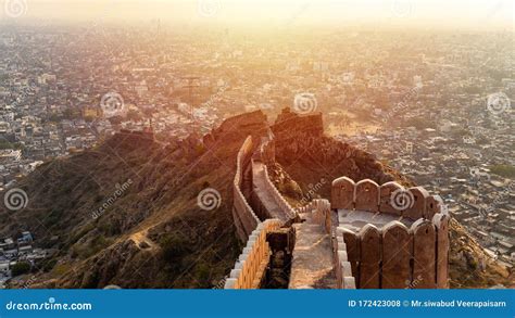 Nahargarh Fort at Sunset and Aerial View of Jaipur City, Overall Bird ...