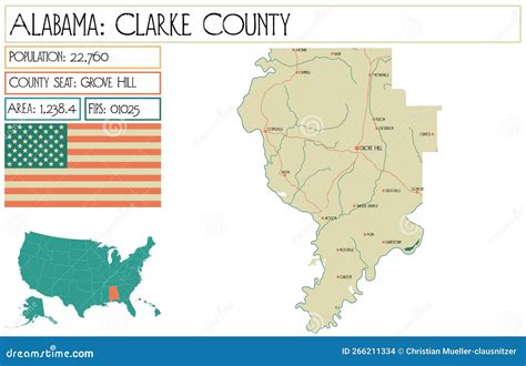 Map of Clarke County in Alabama, USA. Stock Vector - Illustration of ...