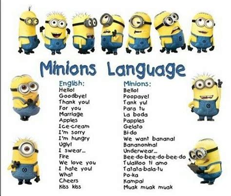 Minion language translator | Minions language, Minions funny, Cute minions