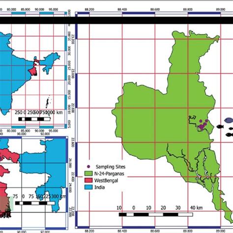 GIS map showing the study sites at North 24 parganas, West Bengal ...