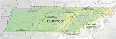 Physical map of Tennessee