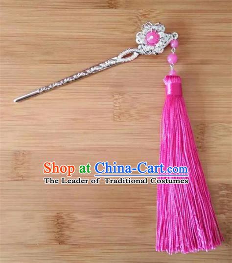 China Ancient Hair Accessories Hanfu Rosy Tassel Hair Clip Chinese ...