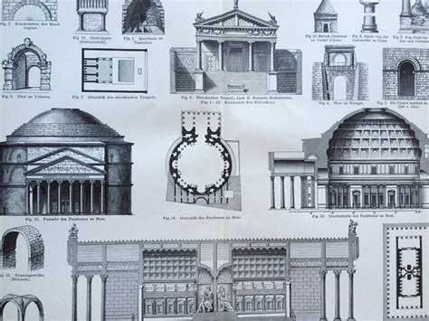 1897 Etruscan & Roman Architecture Original Antique Print - Available Framed - Gift for ...