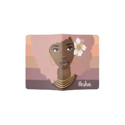 Black Woman, Pink Afro with Flower, Pastel Stripes Passport Holder | Zazzle