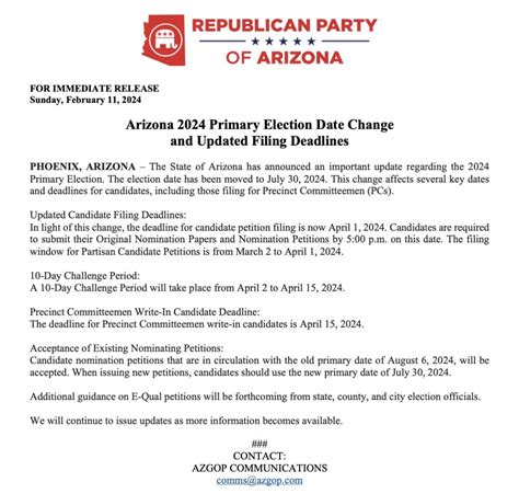 Arizona 2024 Primary Election Date Change and Updated Filing Deadlines ...