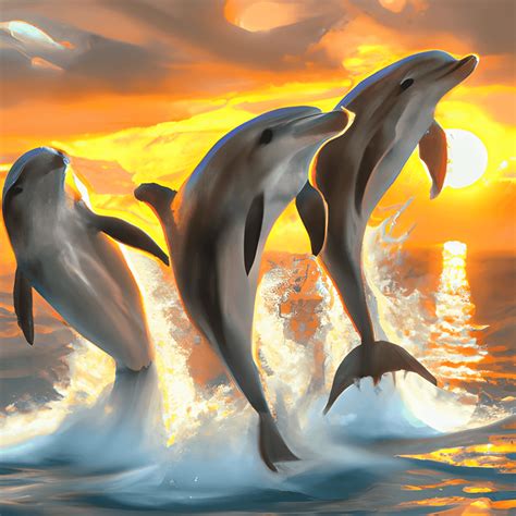 3 Dolphins Jumping on the Ocean Sunset Hyper Realistic Intricate · Creative Fabrica