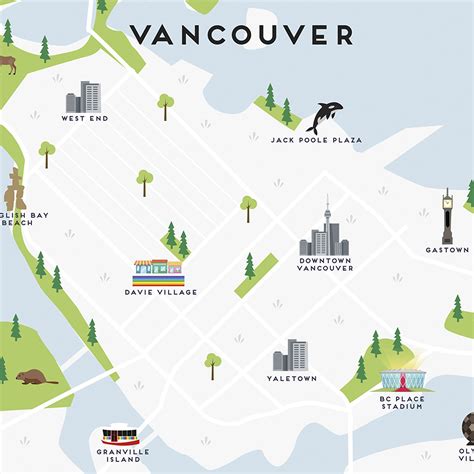 a map of vancouver with many different locations