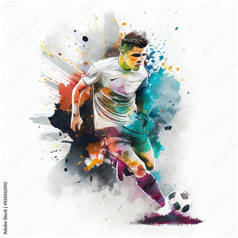 Watercolor football player. Soccer poster. Abstract football background. Abstract soccer player ...