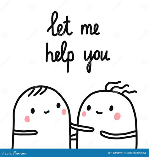 Let Me Help You Hand Drawn Illustration Two Sad Marshmallows Helping for Articles Books Prints ...