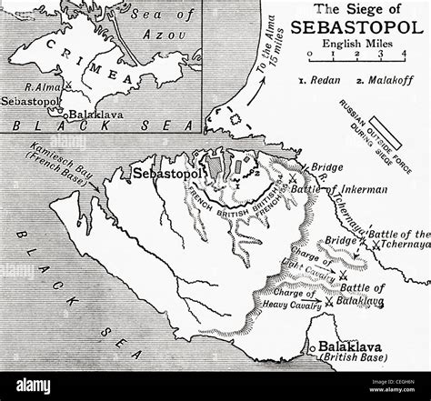 Map of the Siege of Sevastopol during The Crimean War, 1854 to 1855 ...