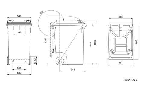 Mülltonne 360 L Maßzeichnung