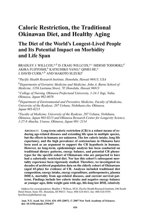 (PDF) Caloric Restriction, the Traditional Okinawan Diet, and Healthy ...