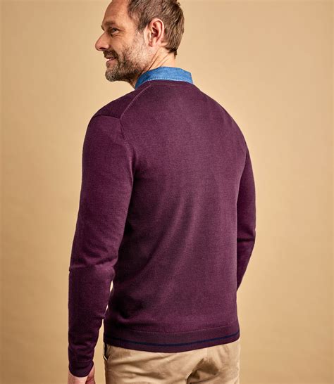 Boysenberry/Navy | Mens 100% Merino Tipped Crew Neck Sweater | WoolOvers US