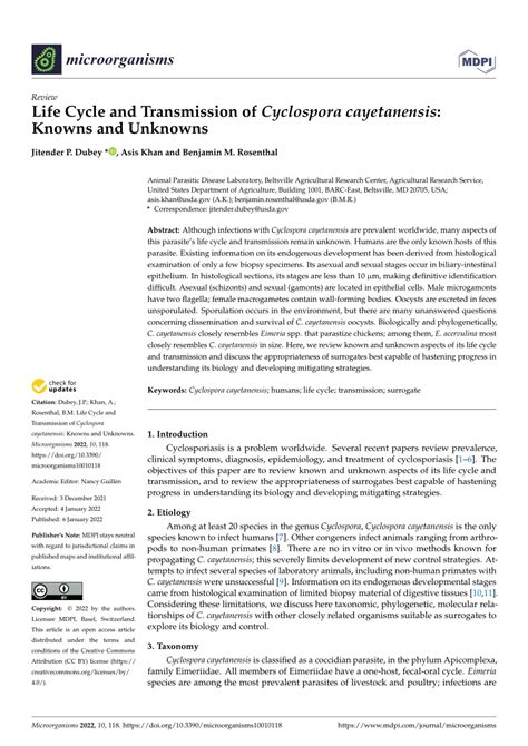 (PDF) Life Cycle and Transmission of Cyclospora cayetanensis: Knowns and Unknowns