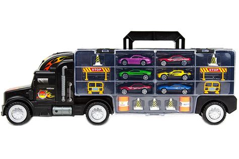 Toysery Transport Car Carrier Truck Toy for Kids with 6 Alloy Cars and 28 Slots - Long Truck Toy ...