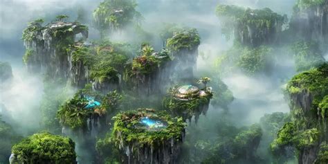 spectacular cinematic aerial view of floating islands | Stable Diffusion