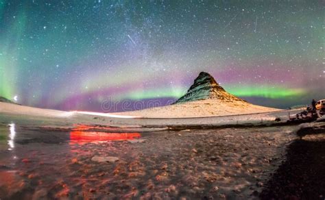 The Northern Lights and Winter Milky Way Over Kirkjufell Stock Photo - Image of iceland, cold ...