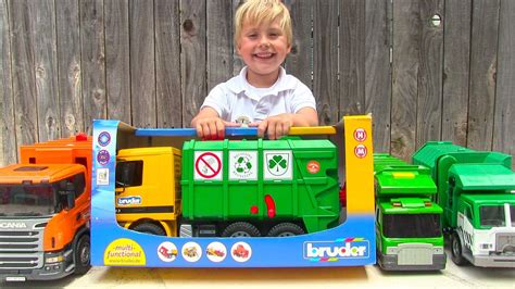 Toy Garbage Truck Videos for Children - Toy Bruder Garbage Trucks for Kids (with Truck Wash ...