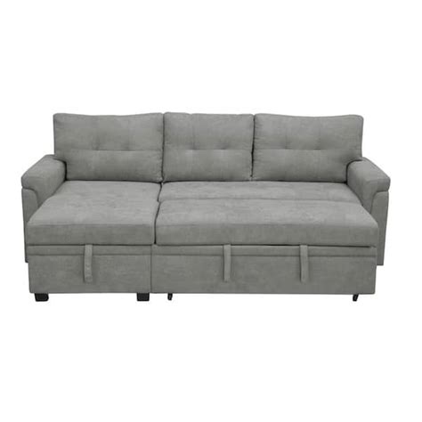 HOMESTOCK 54 in. Gray Tufted Sectional Sofa Sleeper with Storage Twin Size Sofa Bed Fabric ...