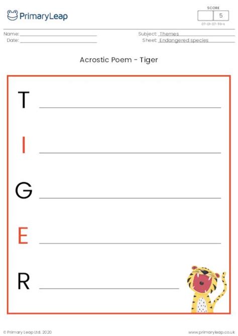 Tiger Shape Poem