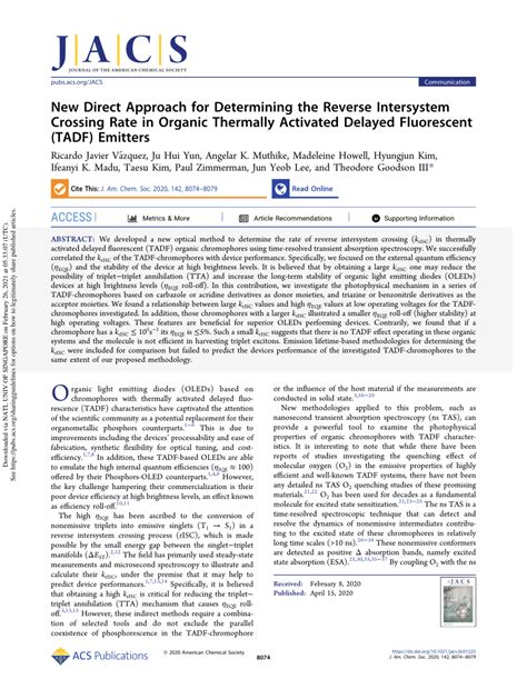 (PDF) New Direct Approach for Determining the Reverse Intersystem Crossing Rate in Organic TADF ...