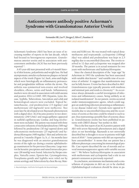 (PDF) Anticentromere antibody positive Ackerman's Syndrome with Granulomatous Anterior Uveitis