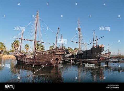 The Nina (L) and Santa Maria (R) replica ships (Pinta hidden) in the Stock Photo, Royalty Free ...