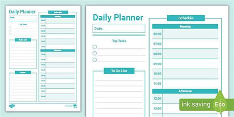 Daily Planner Template Sheets - Teaching Resource - Twinkl